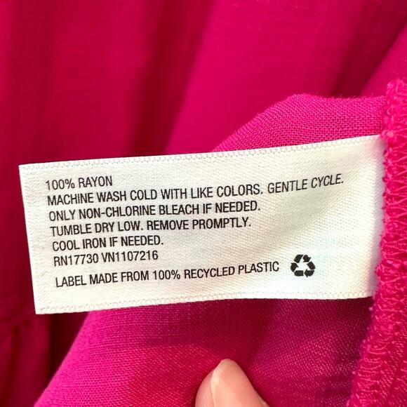 ISABEL | Maternity Hot Pink Maxi Dress V-Neck Empire Waist | Size Small - Picture 6 of 7